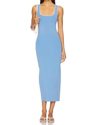 Autumn Cashmere Bodycon Square Neck Dress In Periwinkle/white