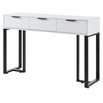 Urban Meuble Consola moderna blanca y negra con motivos geom&eacute;tricos y metal