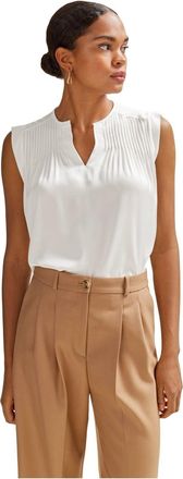 HUGO BOSS Womens Notched Neck Regular Fit Blouse in Open White - Size 4 UK