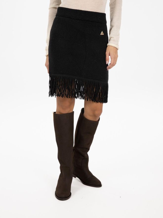 Minigonna in maglia rasata con frange nero