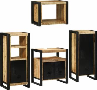 vidaXL Juego De Muebles De Ba&ntilde;o 4 Pcs Marr&oacute;n Madera De Mango Maciza Vidaxl