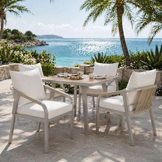 Merax Beige 4 Seater Garden Dining Set with Umbrella Hole Table & 4 Chairs