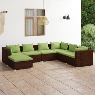 vidaXL Set Muebles De Jard&iacute;n 7 Piezas Y Cojines Rat&aacute;n Sint&eacute;tico Marr&oacute;n Vidaxl