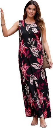 Roaman's Plus Size Sleeveless Crew Neck Maxi Dress in Black Tiger Lily at Nordstrom, Size 40