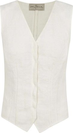 Cortana Lupe Linnen Gilet - Dames - Tops zonder mouwen - Wit - 2XS - Linnen - Tops