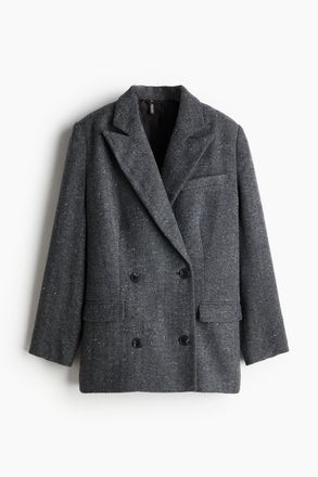 H&M Zweireihiger Blazer - Grau/Fischgr&auml;tmuster