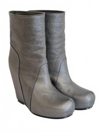 Rick Owens Womens Mid Wedge Boot In Silver