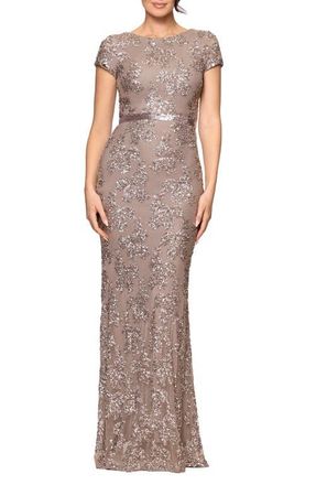 Betsy & Adam Sequin Column Dress in Taupe at Nordstrom, Size 10