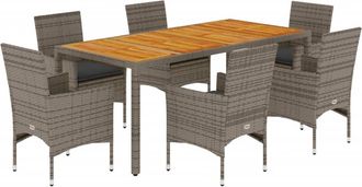 vidaXL Set Pranzo Da Giardino 7pz Con Cuscini Polyrattan Acacia Grigio Vidaxl