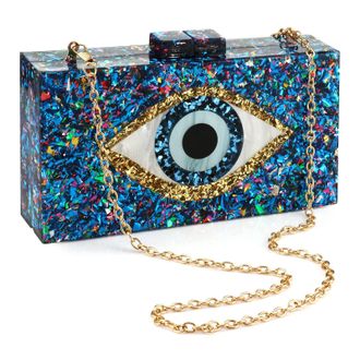 GETS Acrylic Clutch Purses for Women Evening Bag Eyes Multicolor Perspex Box Clutch Glitter Purse Handbags Crossbody Bag, Mixed Blue, 8.07 x 1.77 x 4.92 in