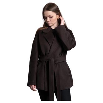 Estro & Luminara Belted Coats, female, Brown, Size: XS Short Double-Breasted Wool Coat