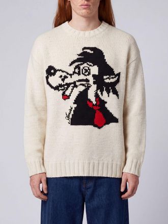 Amiri Wolf Wool and Cashmere Blend Jumper with Graphic Print and Crew Neck