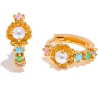 Girls Crew Saltwater Faux Pearl Hoop Earrings in Gold at Nordstrom