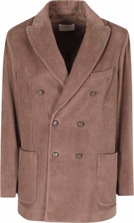 Circolo 1901 Brown Double-Breasted Corduroy Cotton-Blend Blazer