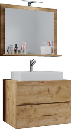 ebuy24 Ebuy24 - Vcm 3 Pcs Lavabo De Lavabo Lavabo Gabinete Inferior Ancho 60 Cm Muebles De Ba&ntilde;o Con Cajones Espejo Lendas (roble De Miel)