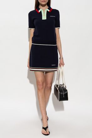 Casablanca Wool Polo Shirt With Embroidered Logo, Womens, Navy Blue