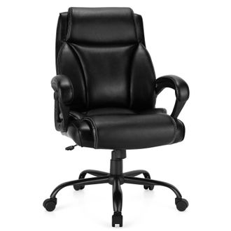 Costway Costway Big & Tall Office Chair Ergonomic Leather Computer Chair w/ Rocking Backrest in Black
