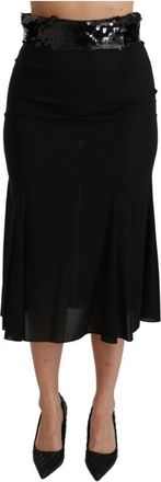 Dolce & Gabbana Zwarte Pailletten Hoge Taille Rok - Dames - Midirokken - Zwart - M - Pailletten - Rokken