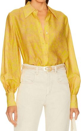 L'agence Jayleen Button-Front Blouse In Lemon Tonic Python Snake