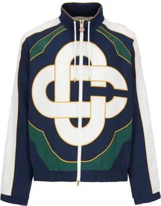 Casablanca Hoodies & sweatvesten, Heren, Blauw, M, Katoen, Panelled Zip-Up Hooded Sweatshirt