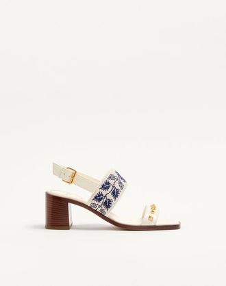 Valentino Garavani Plaster Caster Sandal in Calfskin with Grape Embroidery 60mm Woman IVORY/NATURAL/BLUE 35.5