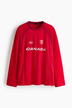 H&M Oversized Fit Printed Football Shirt With Drymove in Red/canada at Nordstrom, Size X-Small