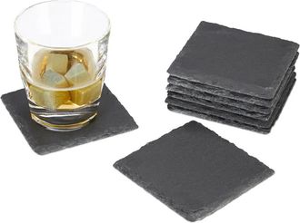 OEM Juego De 4 Posavasos De Pizarra, Cuadrados, De 10x10 Cm, F&aacute;ciles De Limpiar, Aptos Para Vasos, De Color Gris