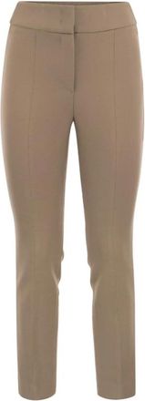 PESERICO Tailored Broeken met Contrasterende Tailleband - Dames - Slim Fit Broeken - Beige - 3XL - Katoen - Broeken