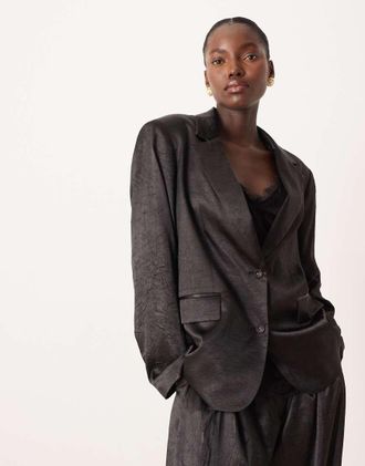 Asos Blazer sartoriale non strutturato in raso nero