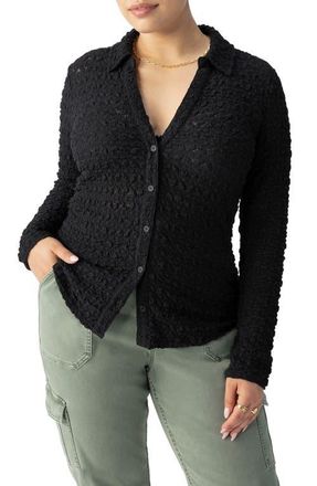 Sanctuary Pucker Up Dreamgirl Semisheer Cotton Blend Lace Button-Up Shirt in Black at Nordstrom, Size 2X