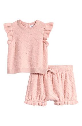 Nordstrom Flutter Sleeve Sweater & Bubble Shorts Set in Pink Lotus at Nordstrom, Size 12M