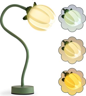OEM L&aacute;mpara Vintage Con Forma De Tulip&aacute;n: Luz Nocturna Floral Recargable Con 3 Colores Regulables, Brazo Flexible De 360&deg;, L&aacute;mpara De Mesa Met&aacute;lica Inal&aacute;m