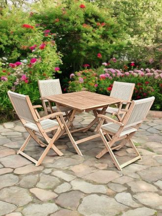 Royalcraft LONDON 90cm Square Folding Set with 4 London Rope Folding Armchairs in Natural