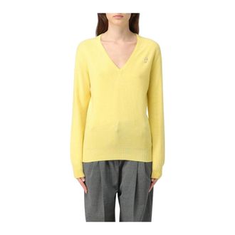 Vivetta Cashmere Knitwear, female, Yellow, Size: M Yellow Cashmere V-Neck Sweater