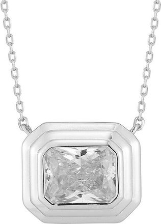 Glaze Jewelry Silver Cz Ribbed Solitaire Necklace