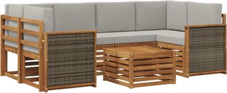 vidaXL Conjunto De Sof&aacute;s De Exterior 7 Uds. Natural Y Gris Claro Vidaxl