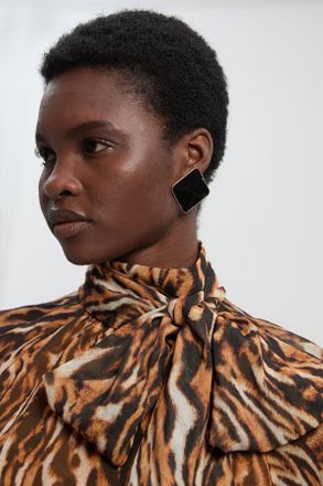 Karen Millen Womens Animal Print Georgette Tie Bow Neck Woven Blouse - Size 10 UK