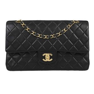 Chanel Timeless - Classic Double Flap Leather Black Leather Handbag (Pre-Owned)