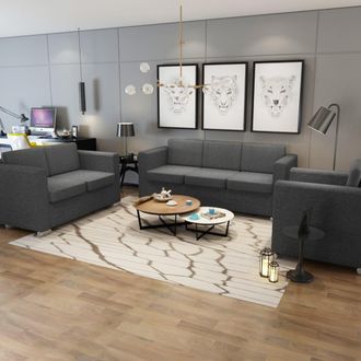 vidaXL Conjunto De Sof&aacute;s 3 Unidades Tela Gris Oscuro Vidaxl