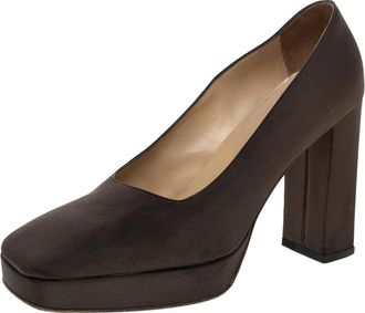 Sergio Rossi Brown Fabric Block Heel Pumps