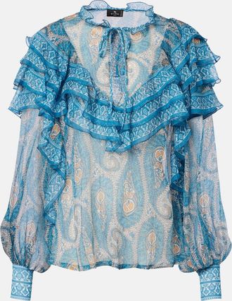 Etro Paisley ruffled silk blouse
