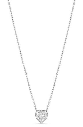 SHYMI Mini Heart Bezel Pendant Necklace in Silver/White/heart at Nordstrom, Size 16