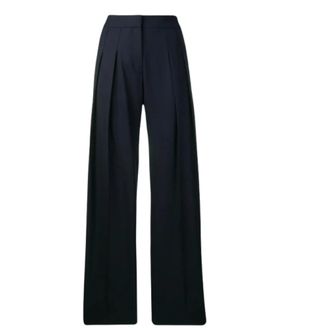 Victoria Beckham Alina Trouser - Dames - Wijde Broeken - Blauw - 2XS - Wol - Broeken