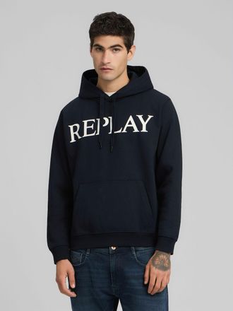 Replay Kapuzensweatshirt REPLAY, Herren, Gr. M, blau (night blau), Sweatware, Obermaterial: 80% Baumwolle, 20% Polyester, bedruckt, angesetztes B&uuml;ndchen, Swe