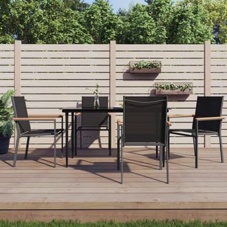 vidaXL Juego De Comedor Para Jard&iacute;n 5 Piezas Acero Y Textilene Negro Vidaxl