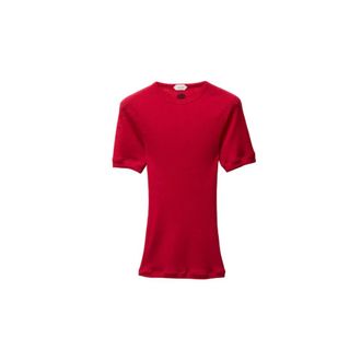 Versace Embroidered Wool Ribbed Knit T-Shirt - female - Versace - T-Shirts - Red - S - Tops