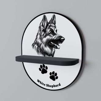 OEM Perro Pastor Blanco Estante Ovalado Negro