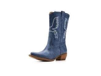 Frye and Co. Irlene Short Deco Stitch Cowboy Womens Boots Denim Blue : 8.5 M, Suede