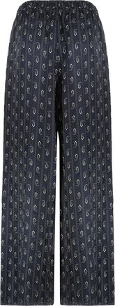 Tory Burch Womens Wide-Leg Viscose-Silk Trousers, Navy Trousers