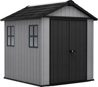 Keter Caseta De Jard&iacute;n De Resina Evotech+, 223 X 230 Cm, Con Suelo Y Puerta Doble, Carga De Nieve De 150 Kg/m&sup2;, Newton Plus 757/775, Gris, Keter
